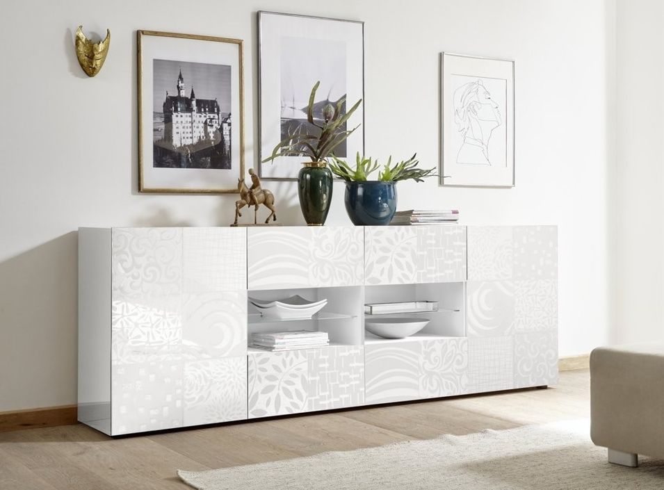 Buffet 2 portes 4 tiroirs bois laqué blanc brillant Zebre L 240 cm - Photo n°3