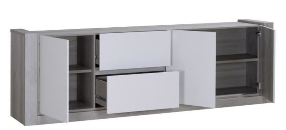 Buffet 3 portes 2 tiroirs gris et blanc laqué mat Kayen - Photo n°3