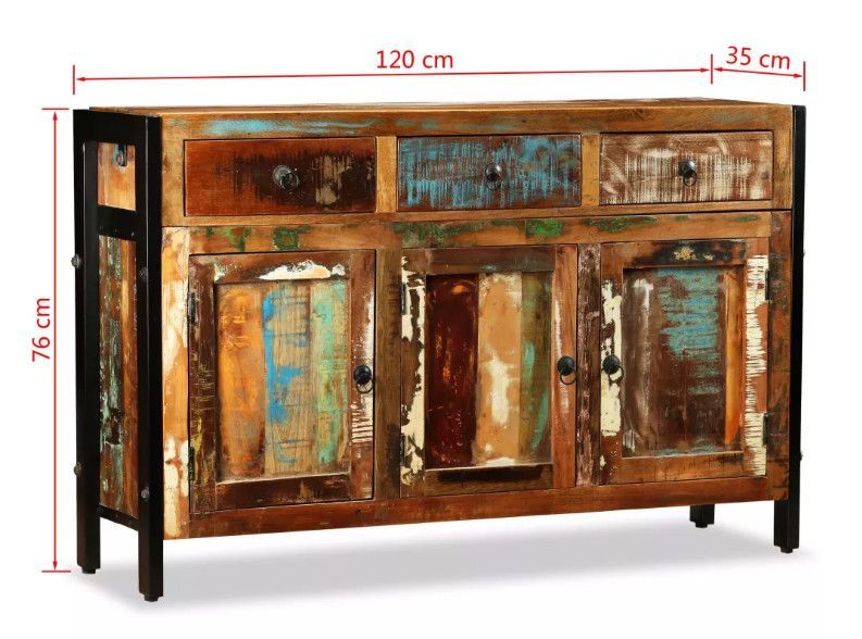 Buffet 3 portes 3 tiroirs Broust 120 cm – Bois massif recyclé et métal noir - Photo n°6