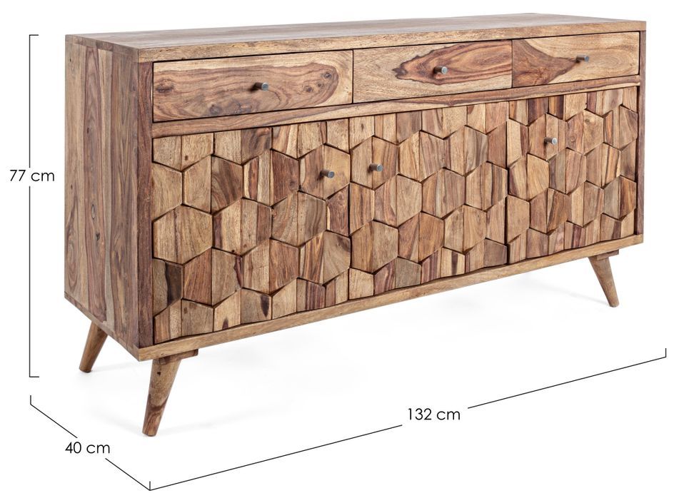 Buffet 3 portes 3 tiroirs en bois de sheesham naturel Kany 132 cm - Photo n°7