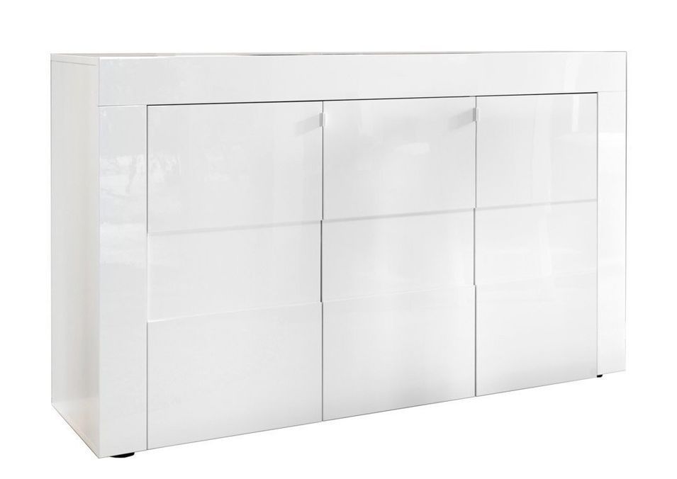 Buffet 3 portes bois laqué blanc brillant Lubi L 138 cm - Photo n°1