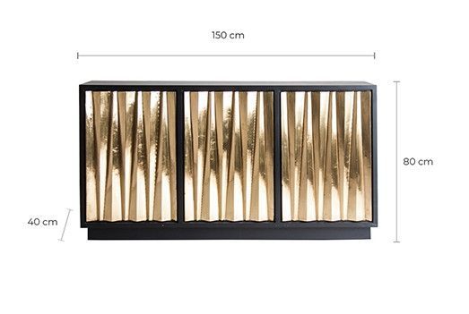 Buffet 3 portes bois noir et métal doré Mahé 150 cm - Photo n°5