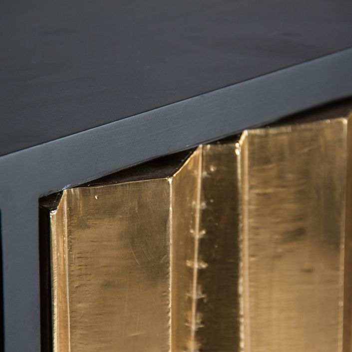 Buffet 3 portes bois noir et métal doré Mahé 150 cm - Photo n°7