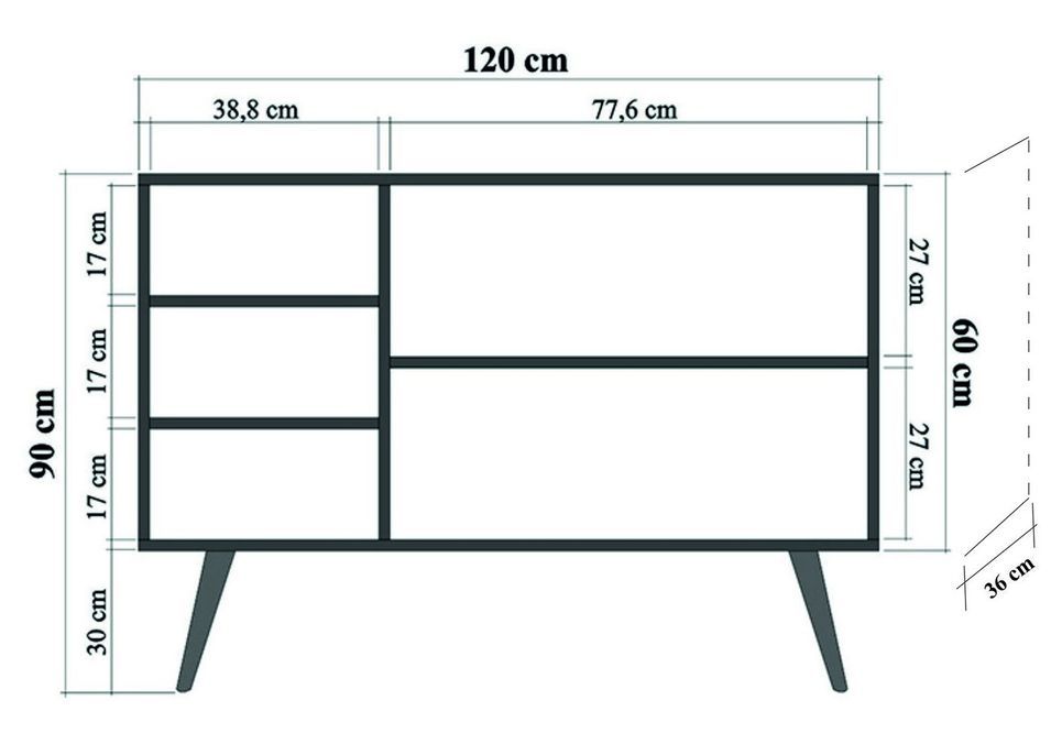 Buffet 3 portes en bois clair et damier multicolors Kiza 723 - Photo n°4