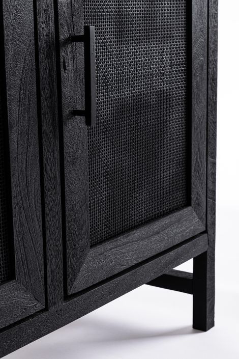 Buffet 3 portes en bois massif noir de manguier et rotin noir Waky 125 cm - Photo n°5