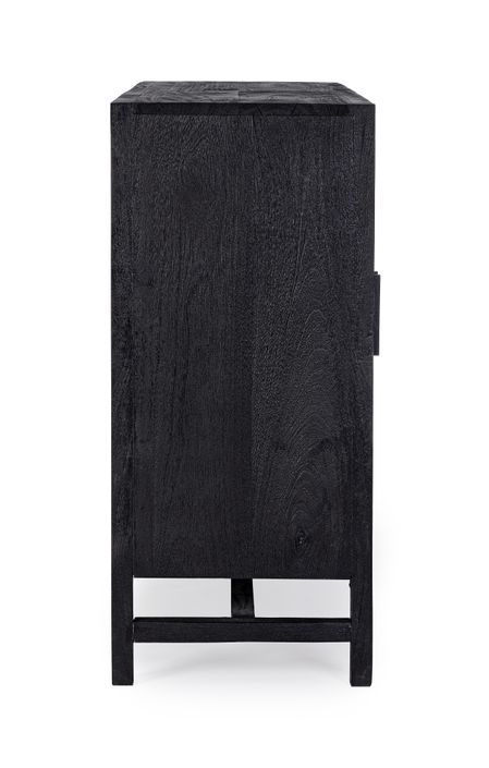 Buffet 3 portes en bois massif noir de manguier et rotin noir Waky 125 cm - Photo n°8