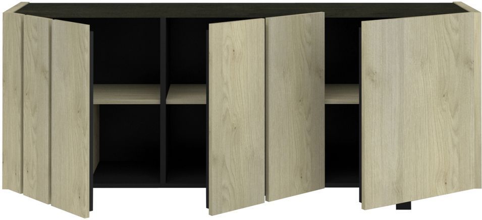 Buffet 3 portes style industriel bois clair et acier noir Ross 190 cm - Photo n°3