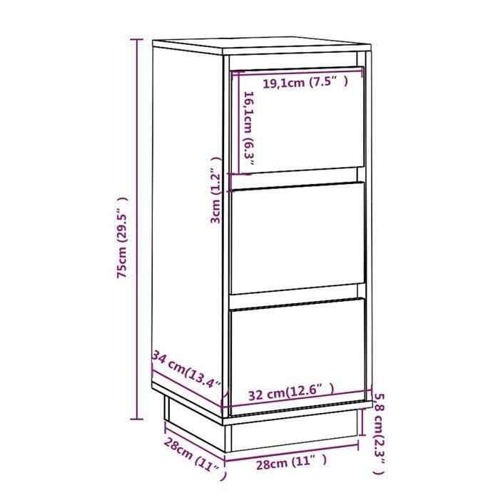 Buffet 32x34x75 cm Bois massif de pin - Photo n°9