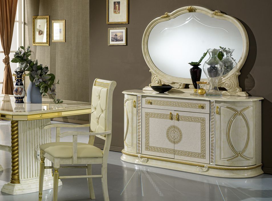 Buffet 4 portes 1 tiroir bois vernis laqué brillant beige et doré Venus 163 cm - Photo n°2