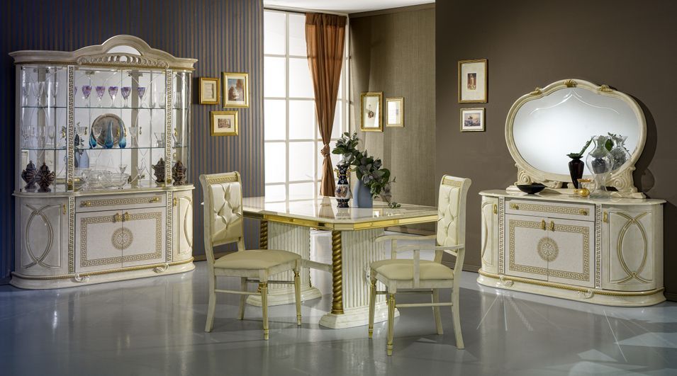 Buffet 4 portes 1 tiroir bois vernis laqué brillant beige et doré Venus 163 cm - Photo n°3