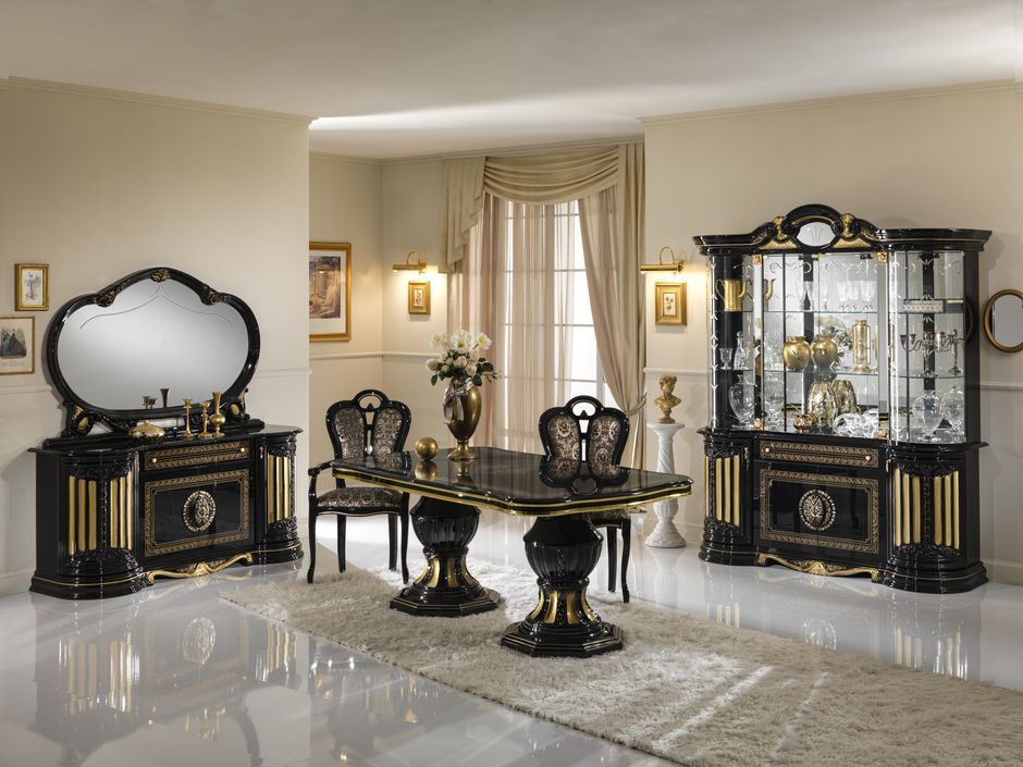 Buffet 4 portes 1 tiroir bois vernis laqué brillant noir et doré Lesly 168 cm - Photo n°2