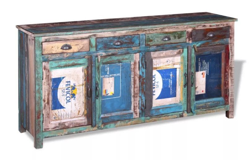 Buffet 4 portes 4 tiroirs bois massif foncé recyclé Moust - Photo n°5
