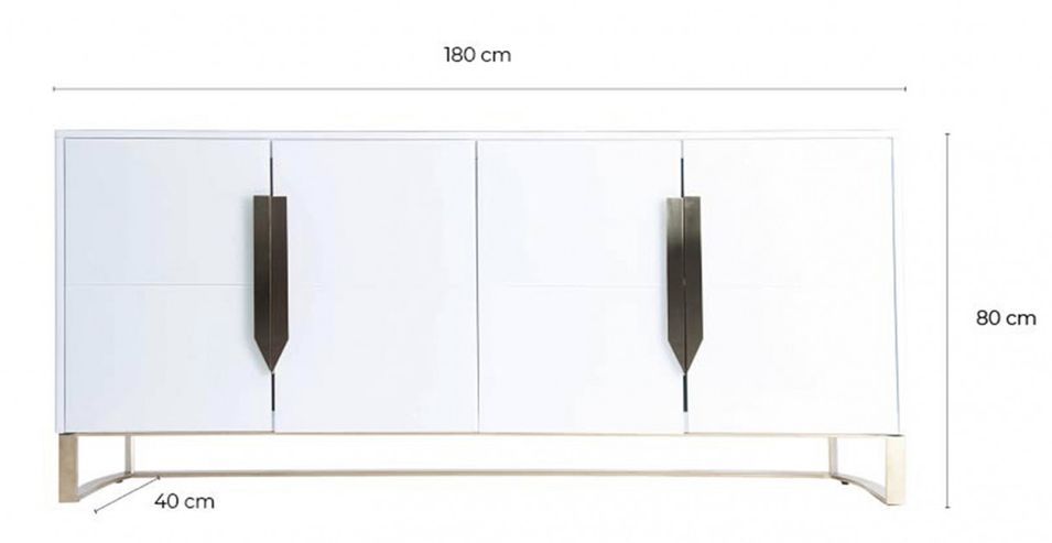 Buffet 4 portes art déco cristal blanc et acier doré Katol 180 cm - Photo n°4