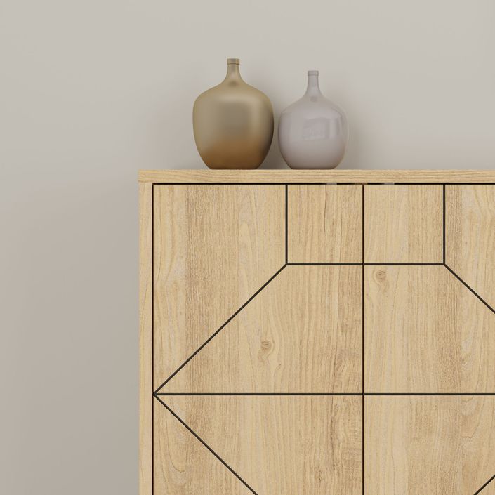 Buffet 4 portes bois clair motif géométrique Kuzako 184 cm - Photo n°5