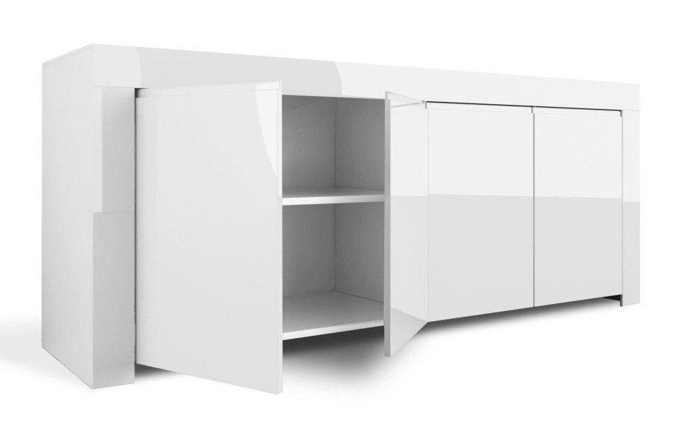 Buffet 4 portes bois laqué blanc brillant Ambre L 210 cm - Photo n°2