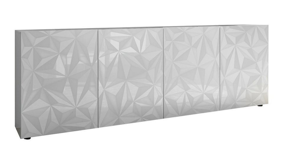 Buffet 4 portes bois laqué blanc brillant Pagar L 241 cm - Photo n°1