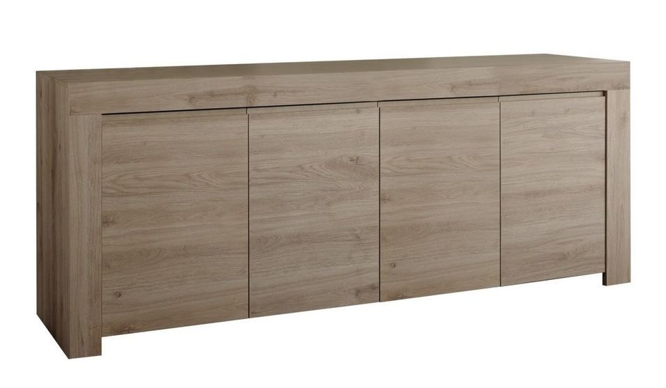 Buffet 4 portes bois mélaminé chêne clair Napan L 210 cm - Photo n°1