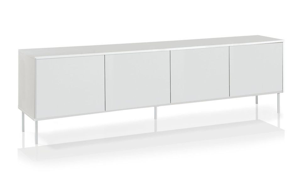 Buffet 4 portes mélaminé blanc et pieds métal blanc Narea L 238 cm - Photo n°1