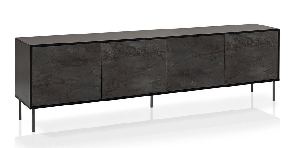 Buffet 4 portes mélaminé noir et gris pieds métal Lobis L 238 cm - Photo n°1