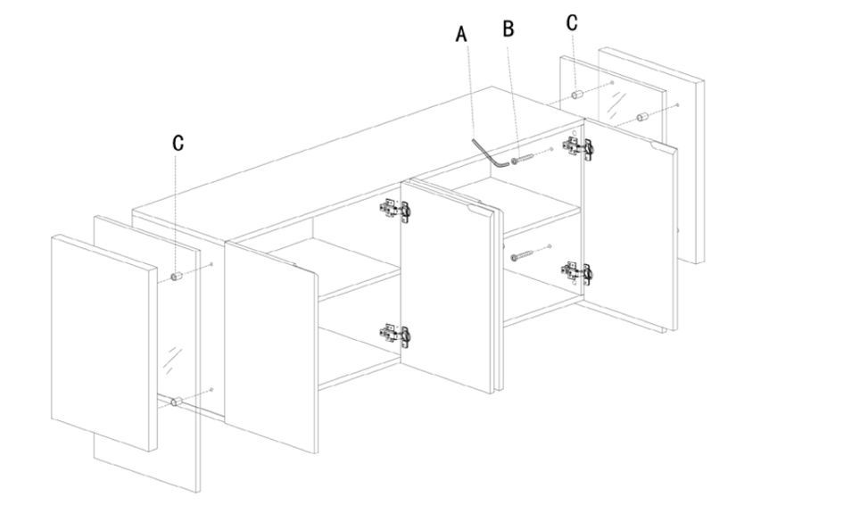 Buffet 4 portes Roka 170 cm - Noyer et verre transparent - Photo n°6