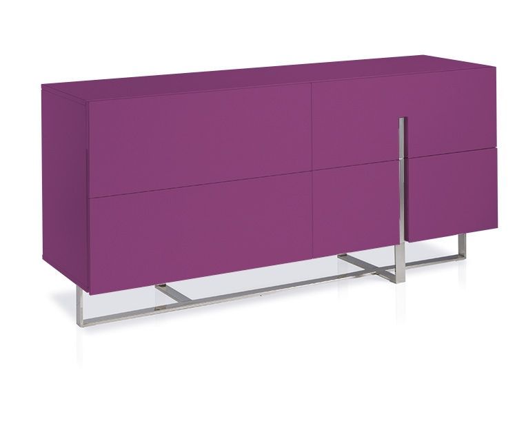 Buffet 4 tiroirs bois laqué violet et pieds acier inoxydable Dezina - Photo n°1
