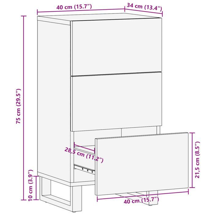 Buffet 40x34x75 cm bois d'acacia massif - Photo n°10