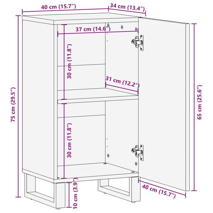 Buffet 40x34x75 cm bois massif de manguier - Photo n°10