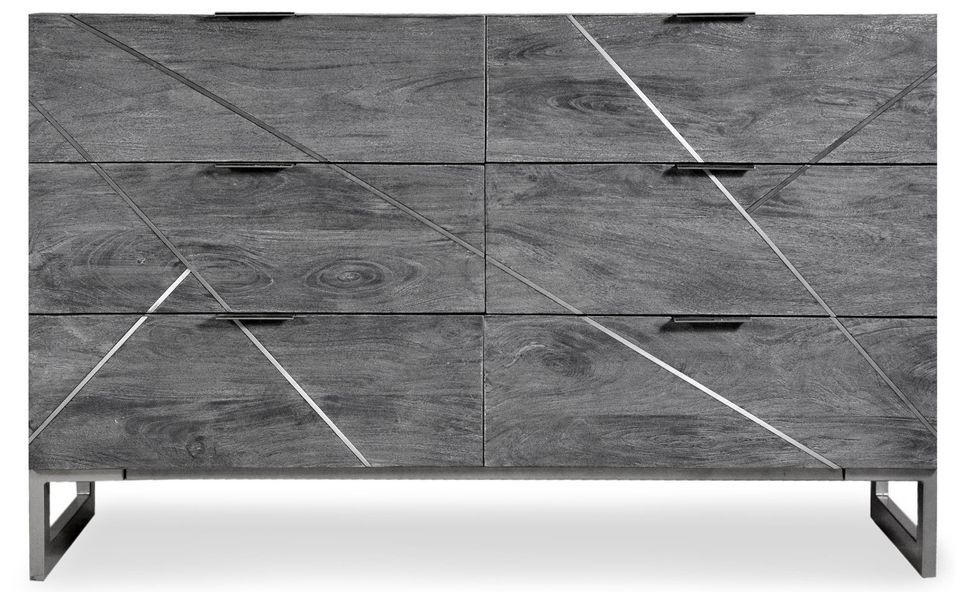Buffet 6 tiroirs acacia massif et métal gris Toupma - Photo n°1