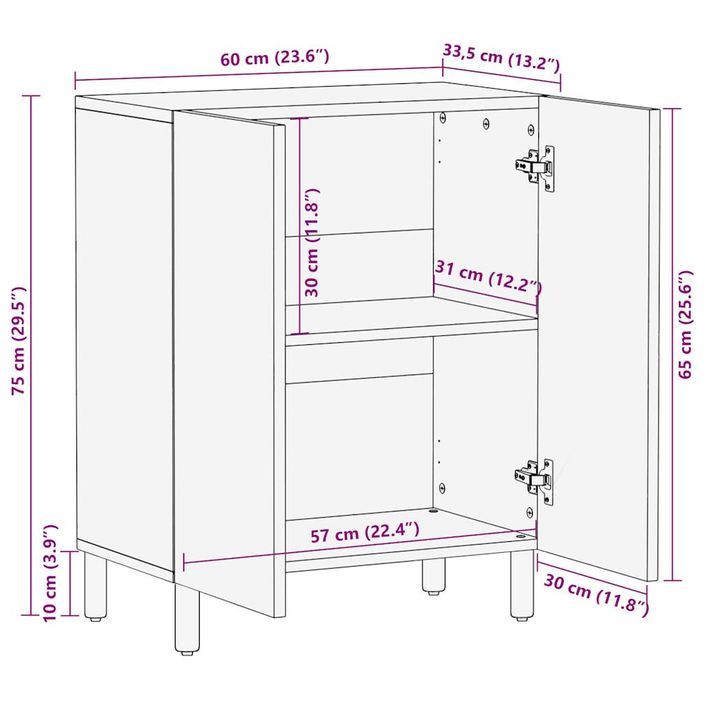 Buffet 60x33,5x75 cm bois de manguier brut massif - Photo n°11