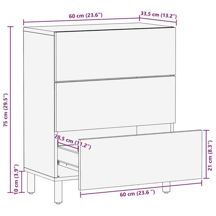 Buffet 60x33,5x75 cm bois de manguier brut massif - Photo n°11