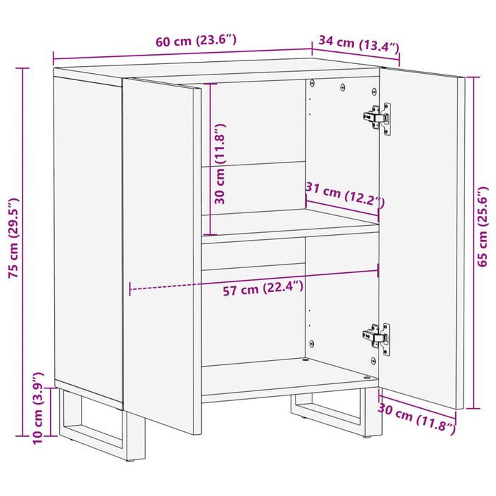 Buffet 60x34x75 cm bois d'acacia massif - Photo n°11