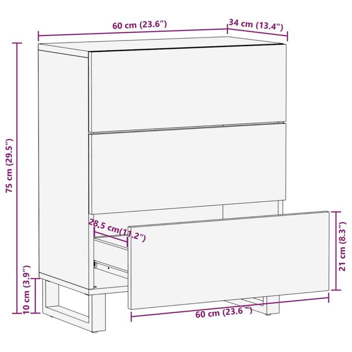 Buffet 60x34x75 cm bois d'acacia massif - Photo n°11