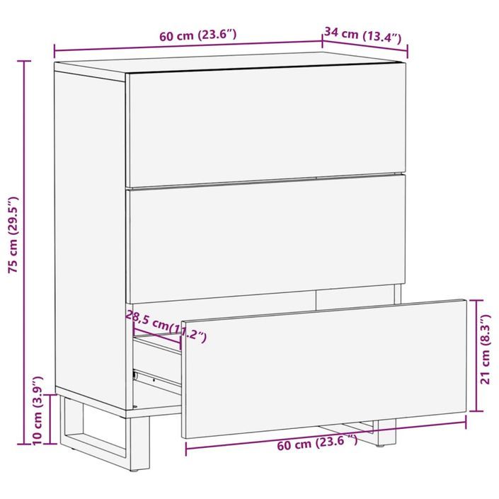 Buffet 60x34x75 cm bois d'acacia massif - Photo n°11