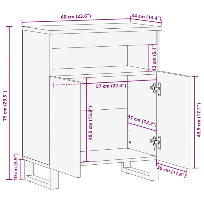 Buffet 60x34x75 cm bois d'acacia massif - Photo n°10