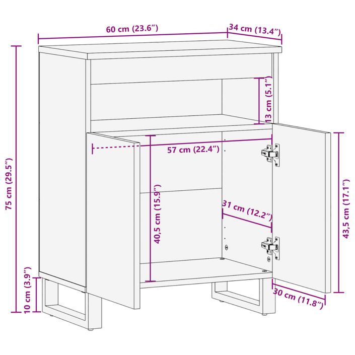 Buffet 60x34x75 cm bois de manguier massif - Photo n°10