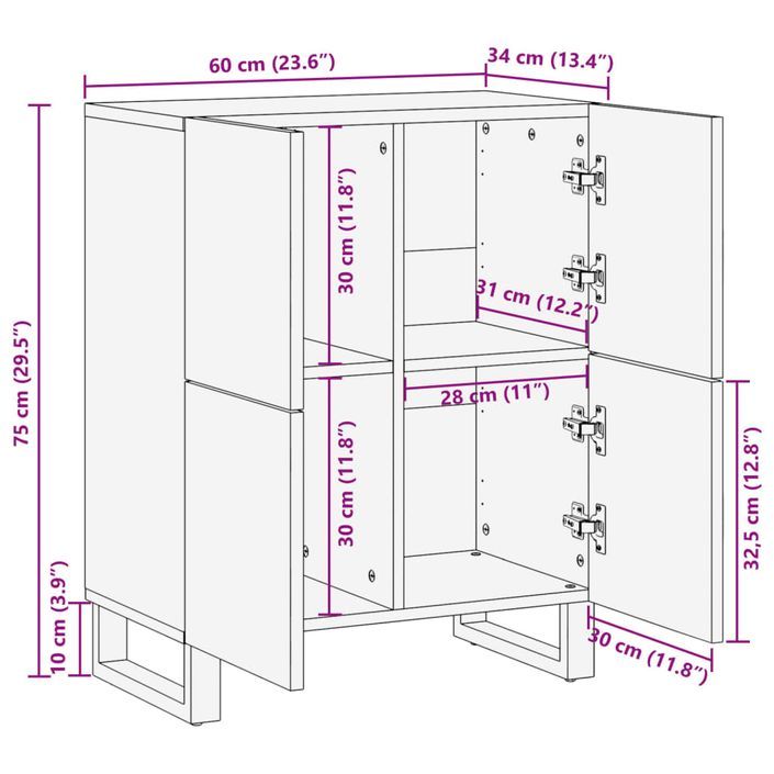 Buffet 60x34x75 cm bois de manguier massif - Photo n°10