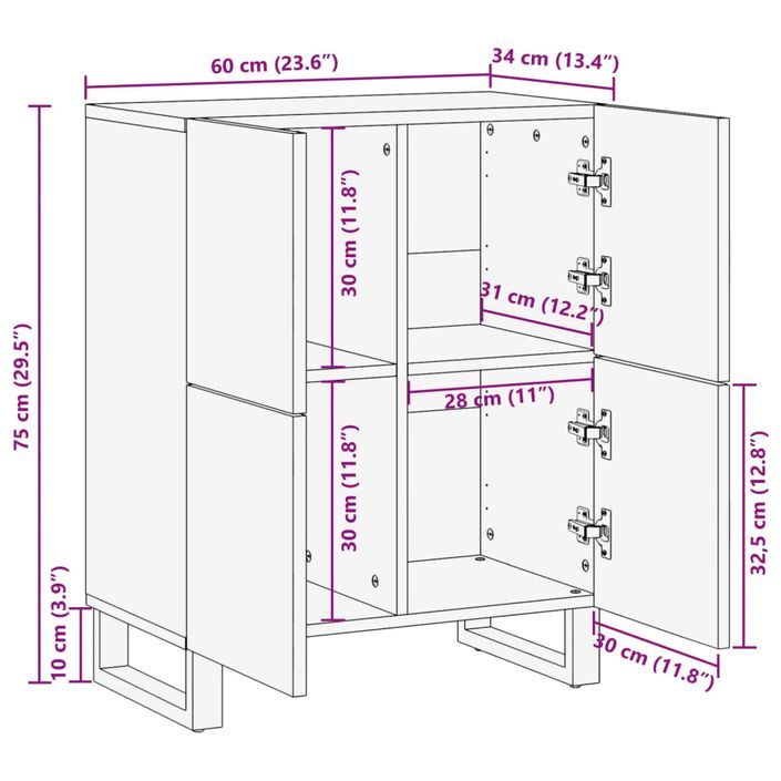 Buffet 60x34x75 cm bois de manguier massif brut - Photo n°10