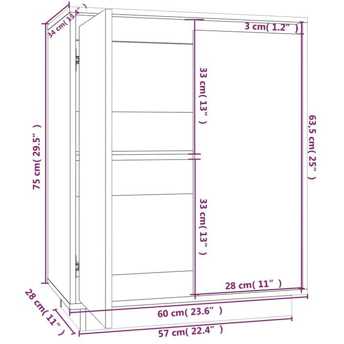 Buffet 60x34x75 cm Bois massif de pin 2 - Photo n°9