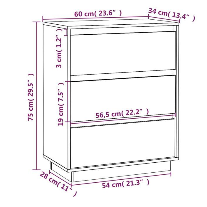 Buffet 60x34x75 cm Bois massif de pin - Photo n°9