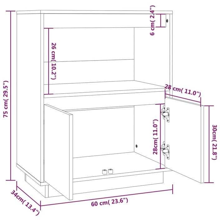 Buffet 60x34x75 cm Bois massif de pin 3 - Photo n°9