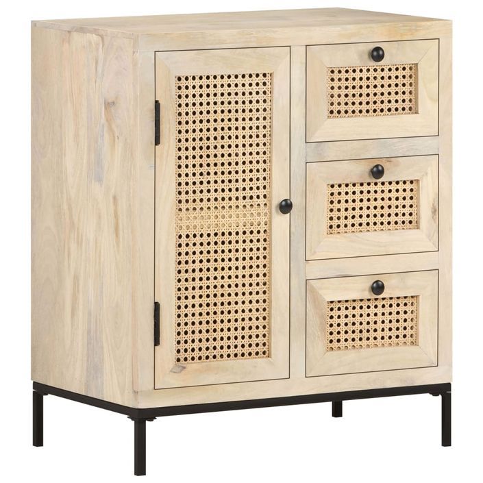 Buffet 60x35x70 cm Bois de manguier massif et canne naturelle - Photo n°9