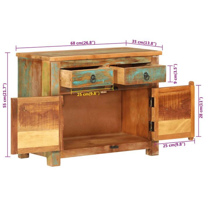 Buffet 68x35x55 cm bois massif de récupération - Photo n°8