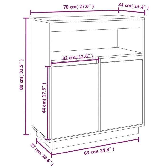 Buffet 70x34x80 cm Bois massif de pin - Photo n°8