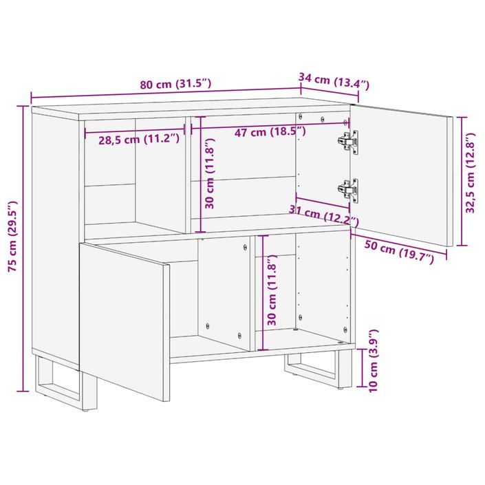 Buffet 80x34x75 cm bois d'acacia massif - Photo n°10