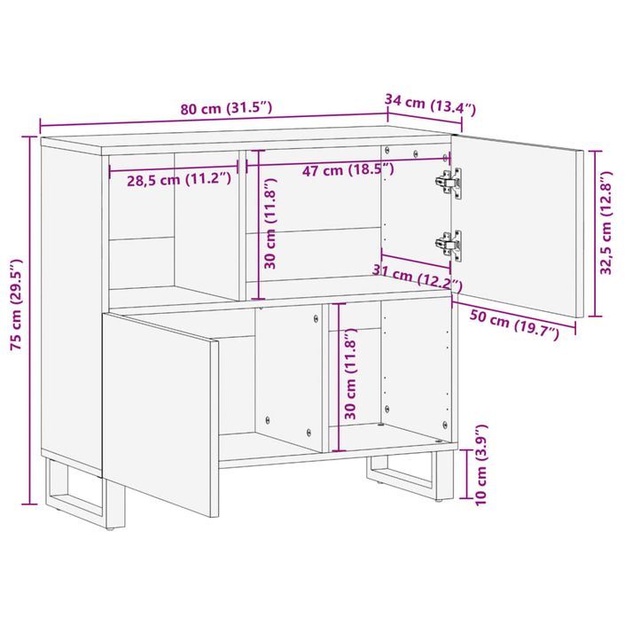 Buffet 80x34x75 cm bois de manguier massif brut - Photo n°11