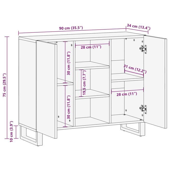 Buffet 90x34x75 cm bois massif de manguier - Photo n°11