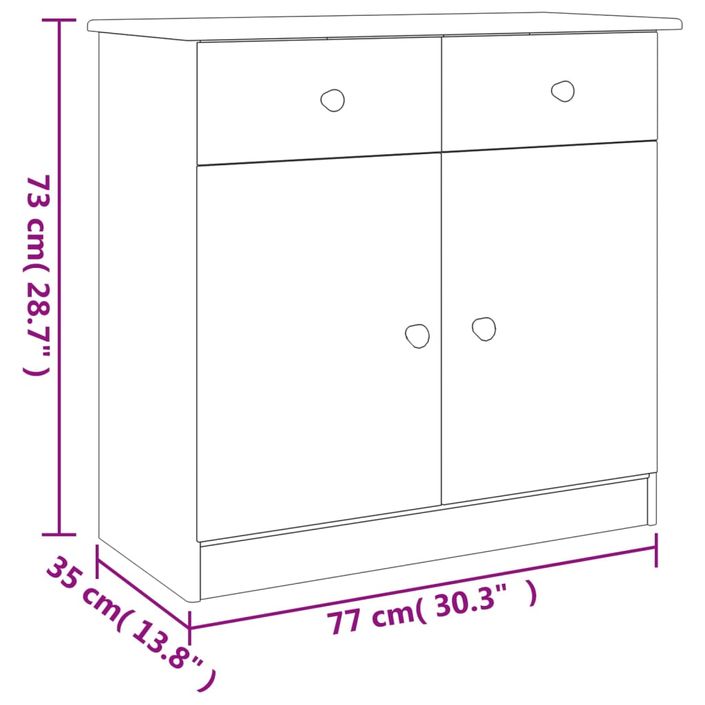 Buffet ALTA blanc 77x35x73 cm bois massif de pin - Photo n°8