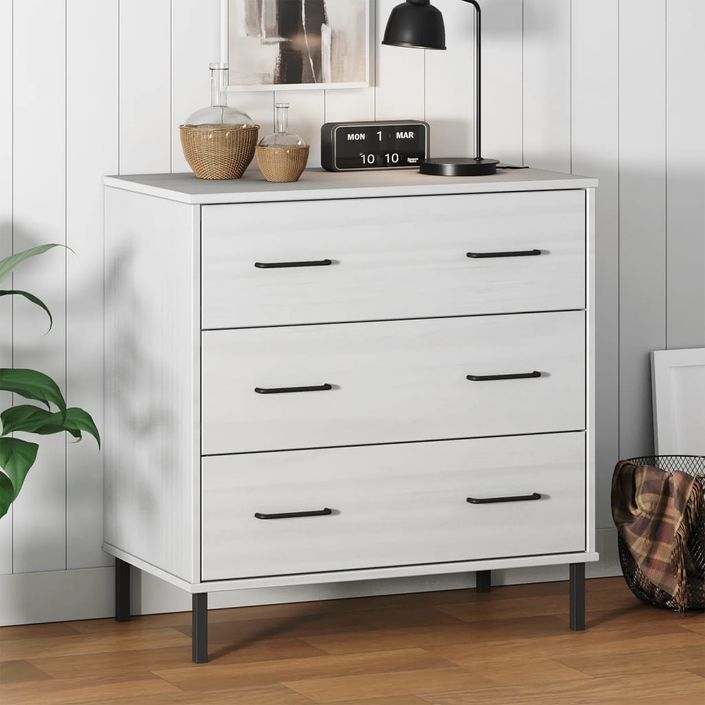 Buffet avec 3 tiroirs Blanc 77x40x79,5 cm Bois massif OSLO - Photo n°2