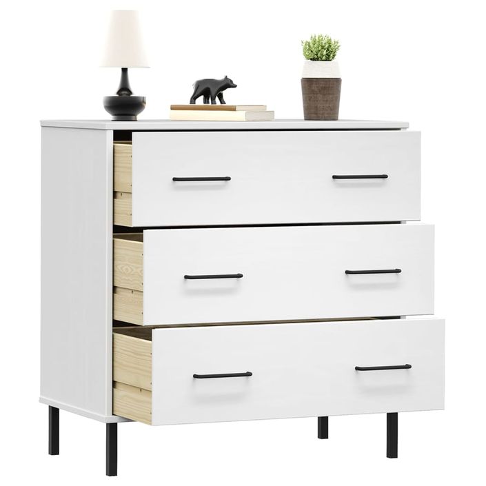 Buffet avec 3 tiroirs Blanc 77x40x79,5 cm Bois massif OSLO - Photo n°3