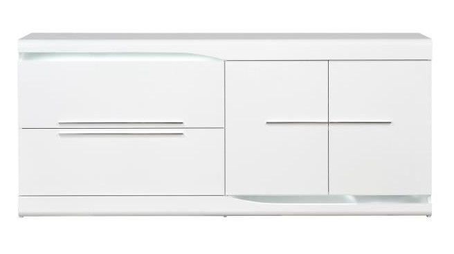 Buffet avec éclairage à Led 2 tiroirs 2 portes bois laqué blanc Minio 200 cm - Photo n°1